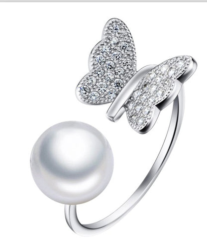 Butterfly Pearl Open Ring in Silver - product view 1