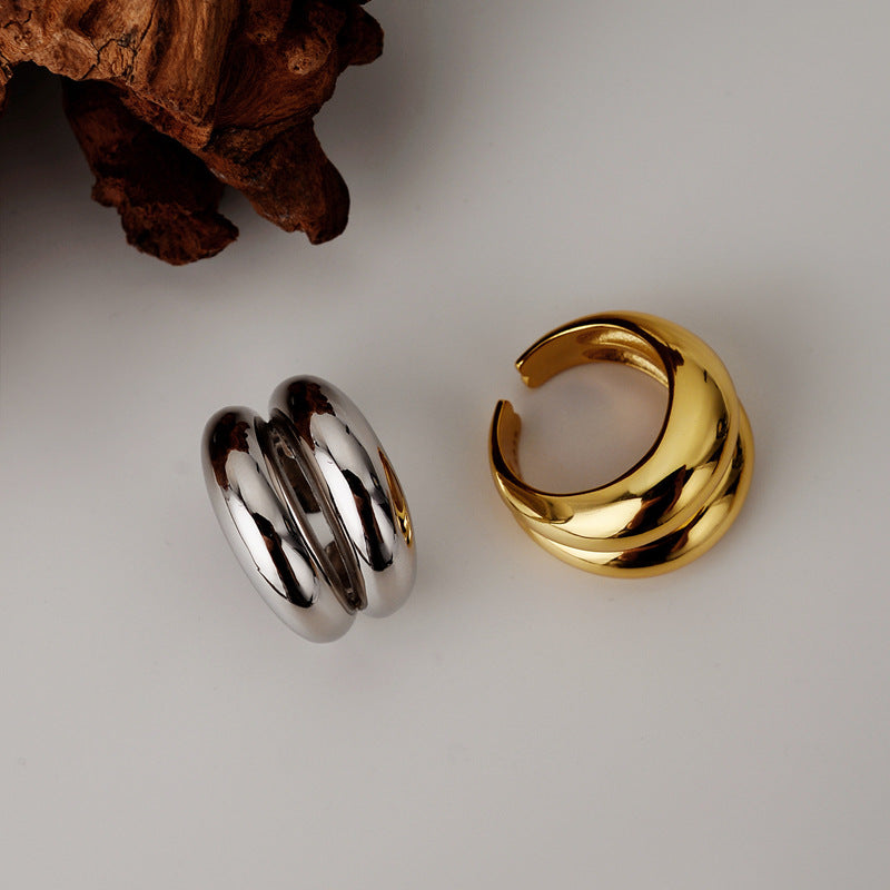 Double-Curve Open Ring in Gold-Tone S925 Silver - view 3