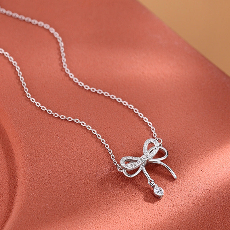 Fine Bow Pendant Necklace in S925 Silver - view 6