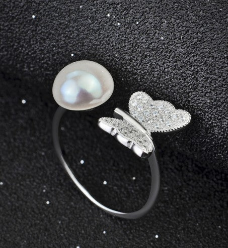Butterfly Pearl Open Ring in Silver - product view 2
