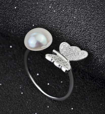Butterfly Pearl Open Ring in Silver - product view 2