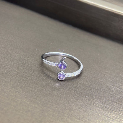 Purple Zircon Flower Open Ring in Silver - product view 2