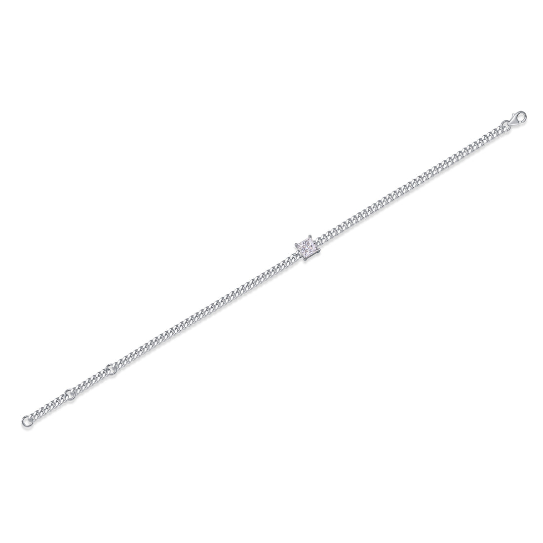S925 Silver 1ct Princess Cut Moissanite Bracelet, 16 and 5cm Adjustable