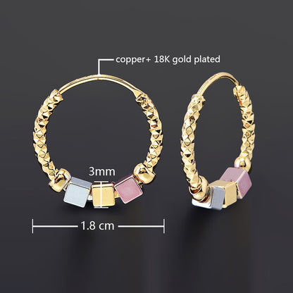 Hollow Rosette Earrings With Gold Contrast Hoops - view 2