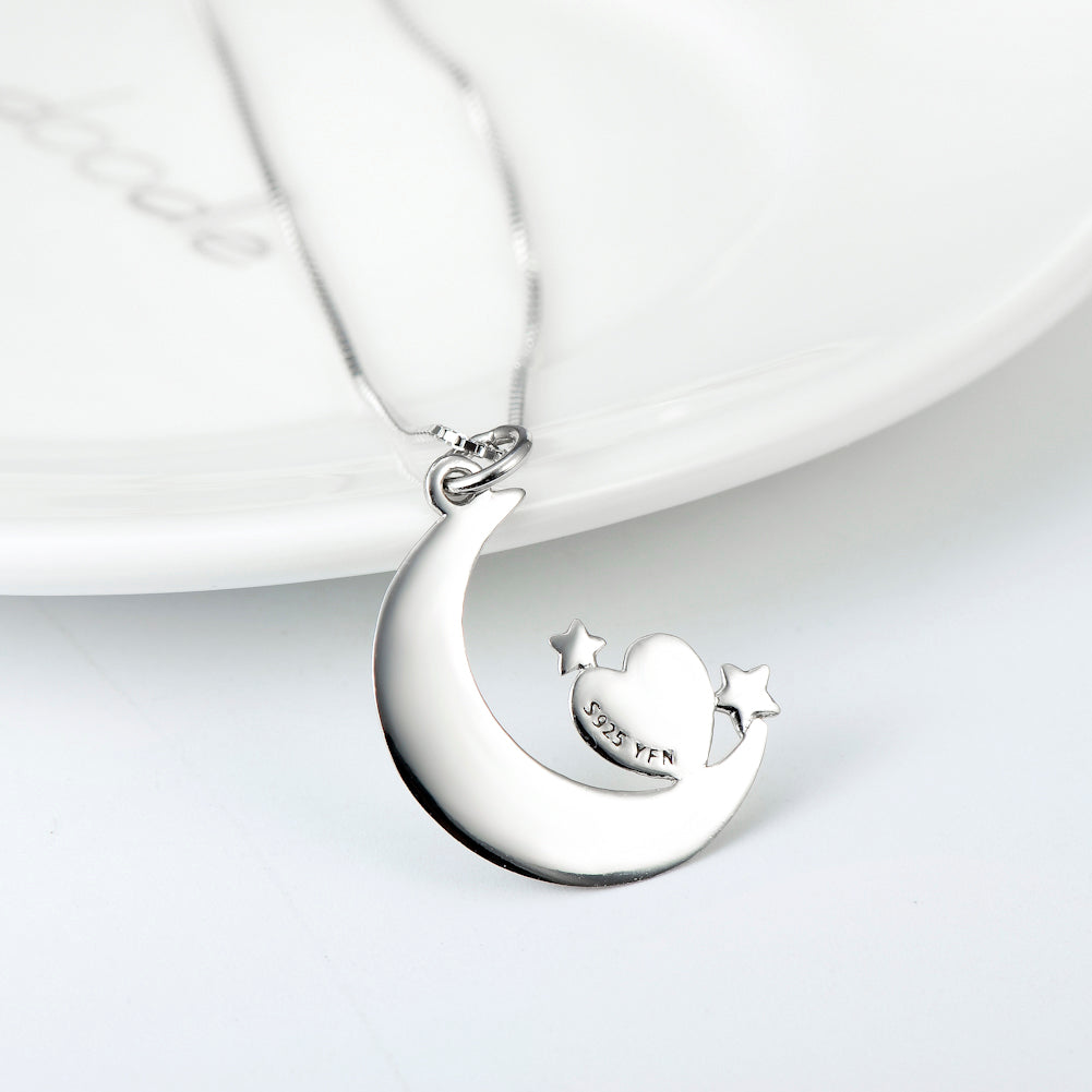Crescent and Heart Silver Pendant Necklace - product view 5