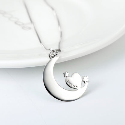 Crescent and Heart Silver Pendant Necklace - product view 5