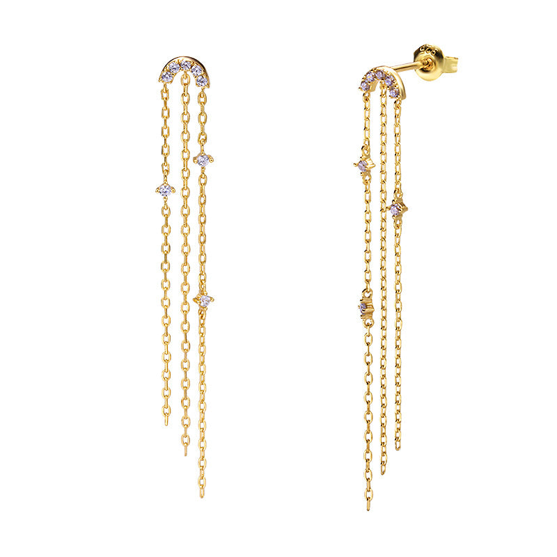 Celestial Chain Drop Earrings in Silver - view 4