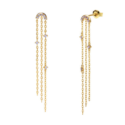 Celestial Chain Drop Earrings in Silver - view 4