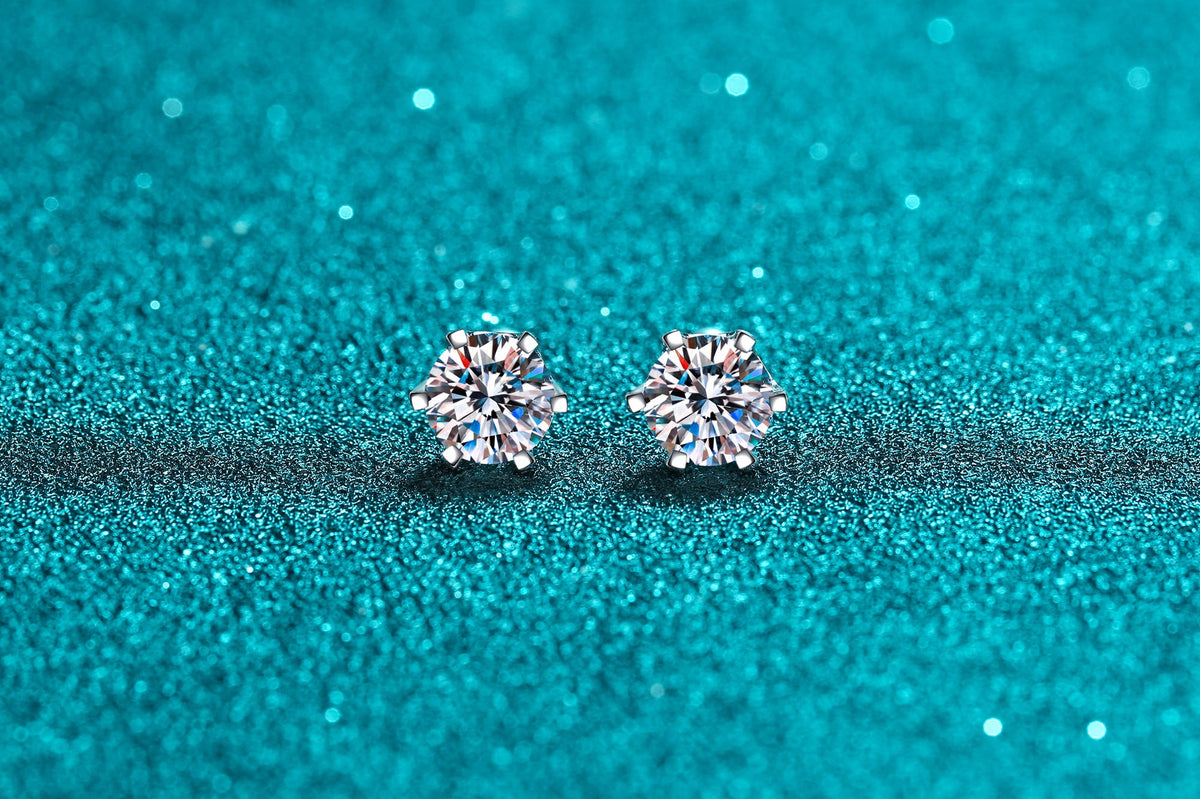 Six-Prong Moissanite Silver Stud Earrings - product view 2