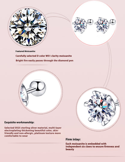 Six-Prong Moissanite Silver Stud Earrings - product view 6