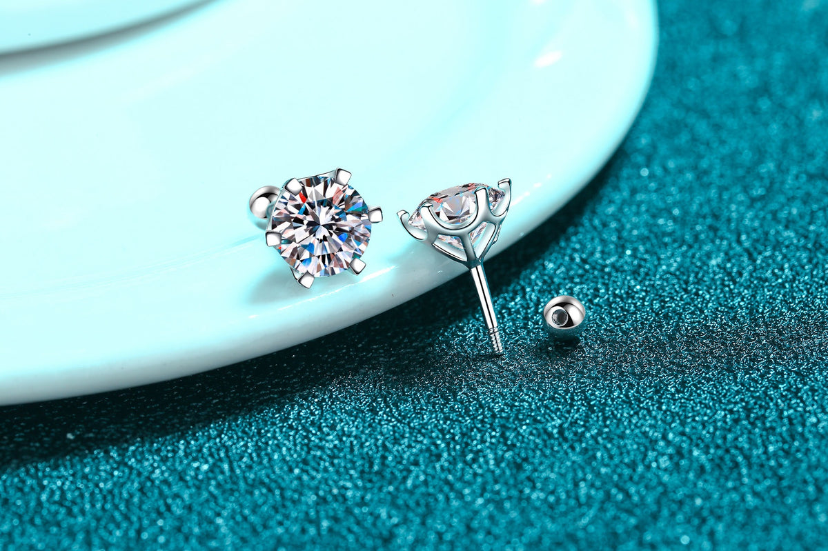Six-Prong Moissanite Silver Stud Earrings - product view 3