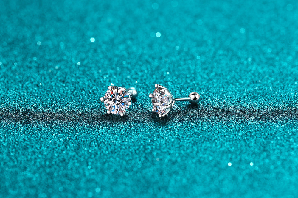 Six-Prong Moissanite Silver Stud Earrings - product view 4