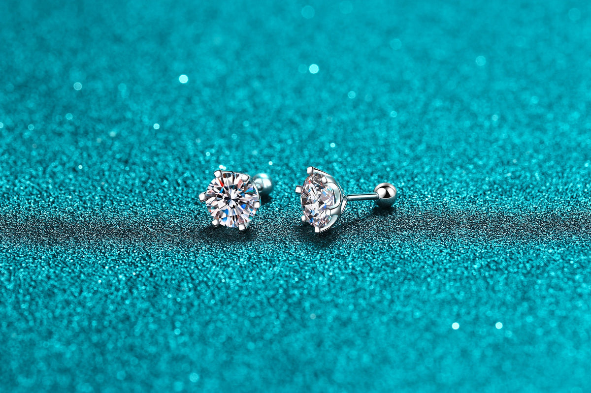 Six-Prong Moissanite Silver Stud Earrings - product view 4