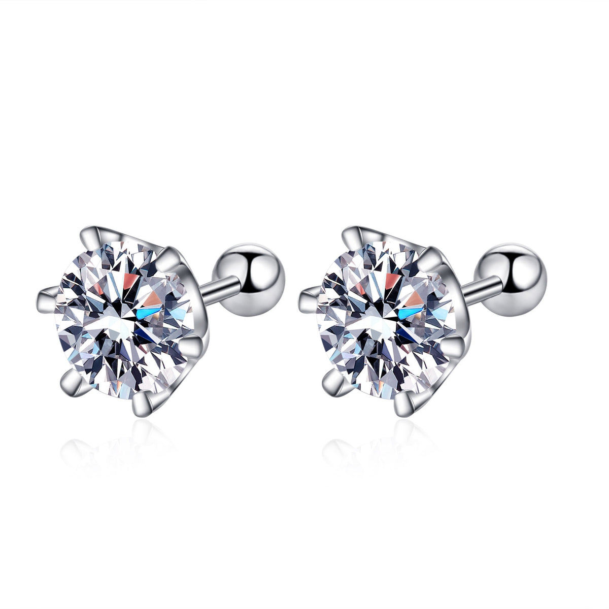 Six-Prong Moissanite Silver Stud Earrings - product view 1