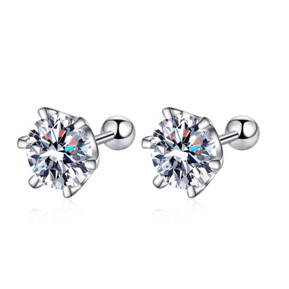 Six-Prong Moissanite Silver Stud Earrings - product view 1