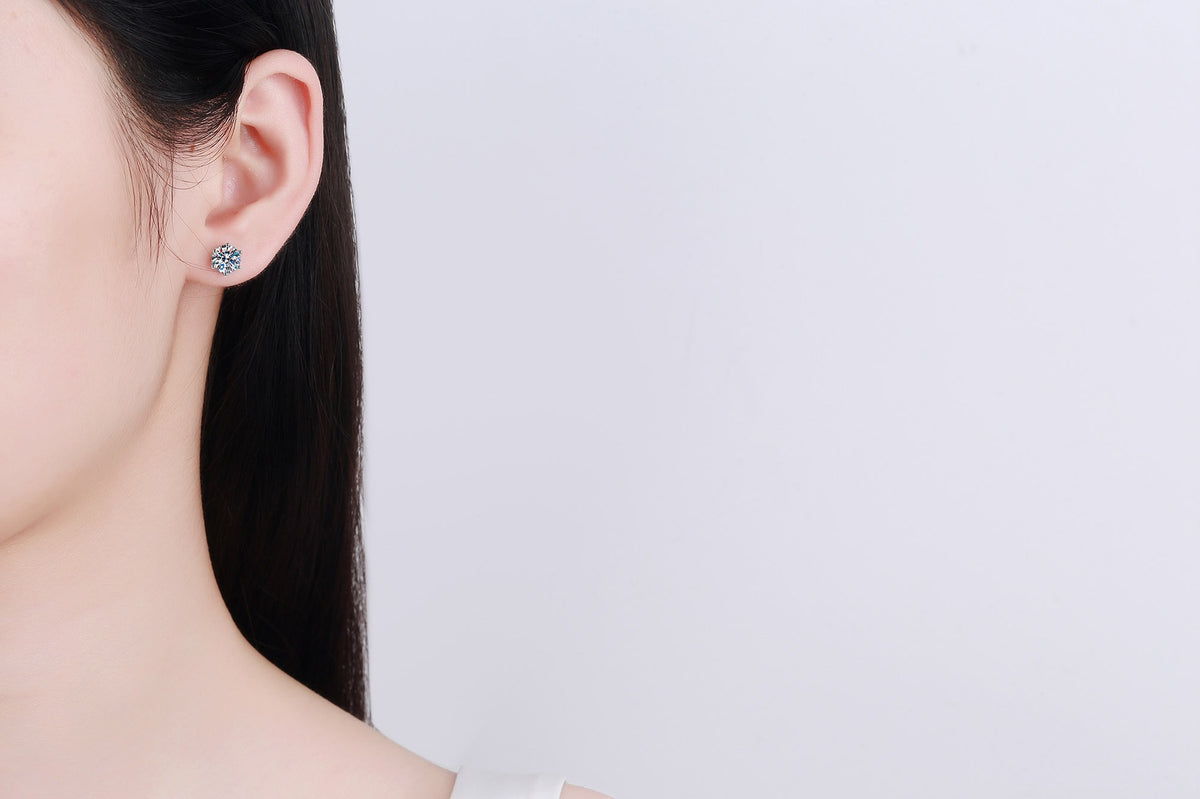 Six-Prong Moissanite Silver Stud Earrings - product view 5