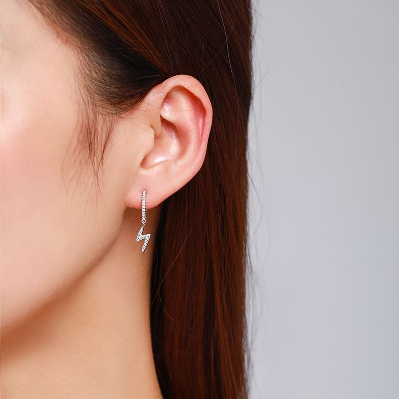 Lightning Drop Silver Hoop Earrings - product view 3