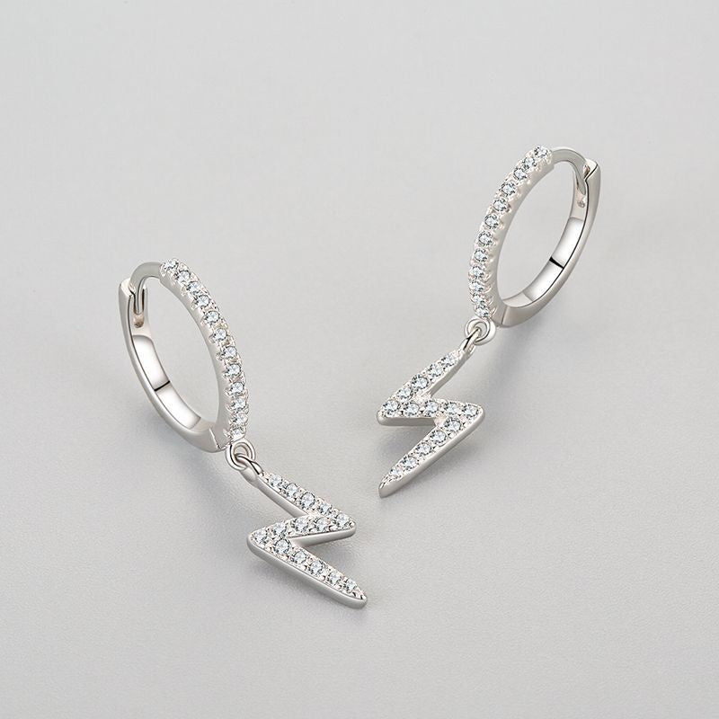 Lightning Drop Silver Hoop Earrings - product view 4
