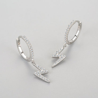 Lightning Drop Silver Hoop Earrings - product view 4