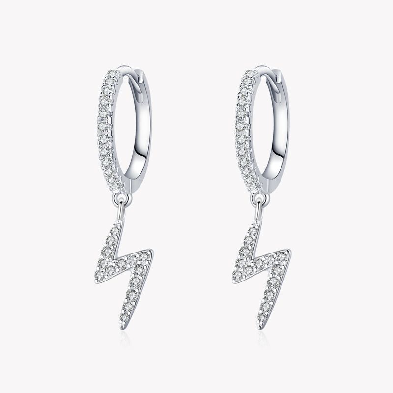 Lightning Drop Silver Hoop Earrings - product view 1