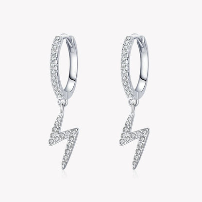 Lightning Drop Silver Hoop Earrings - product view 1