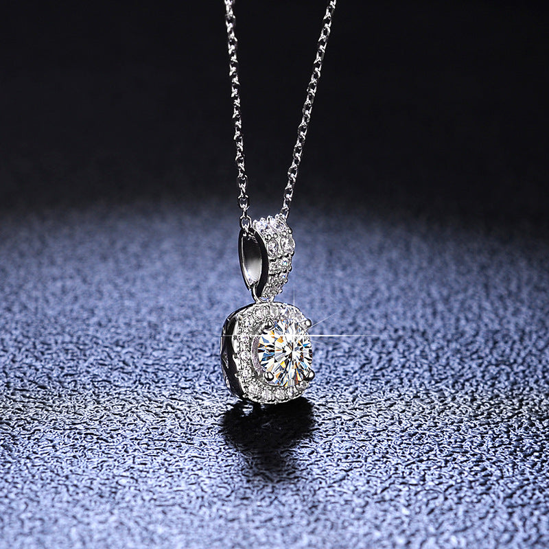 One-Carat Moissanite Cushion-Frame Necklace - product view 3