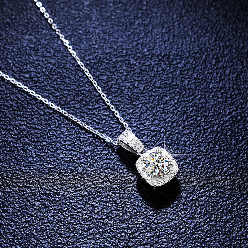 One-Carat Moissanite Cushion-Frame Necklace - product view 4