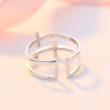 Double Cross Miniature Copper Inlaid Zircon Ring - view 6