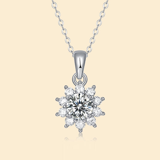 Moissanite Sunburst Silver Pendant Necklace - view 1