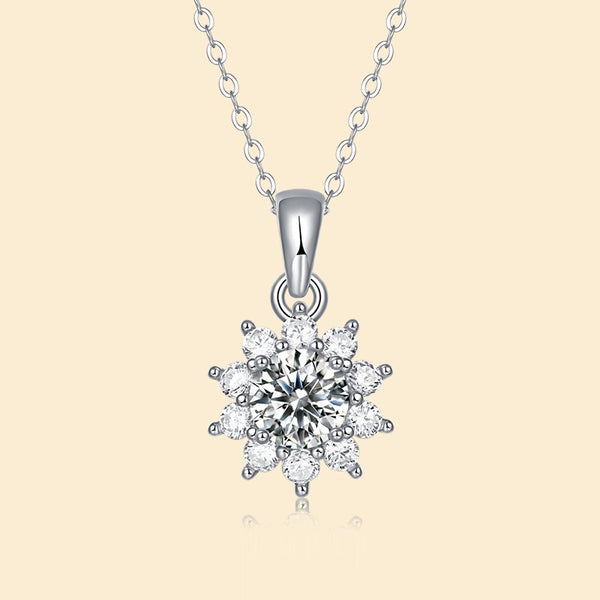 Moissanite Sunburst Silver Pendant Necklace