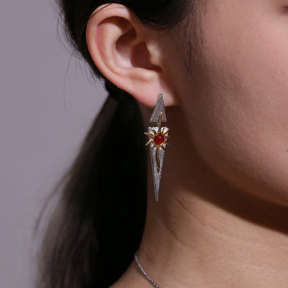 Amethyst Sunburst Drop Earrings in Silver - product view 2