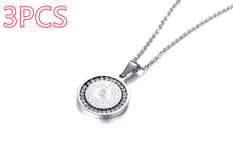Stainless Steel Rhinestone Prayer Scripture Pendant - view 4