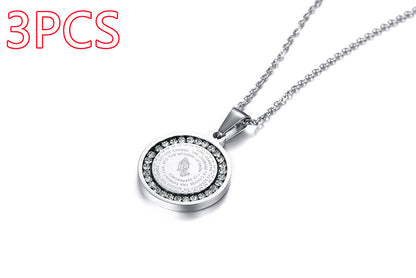 Stainless Steel Rhinestone Prayer Scripture Pendant - view 4