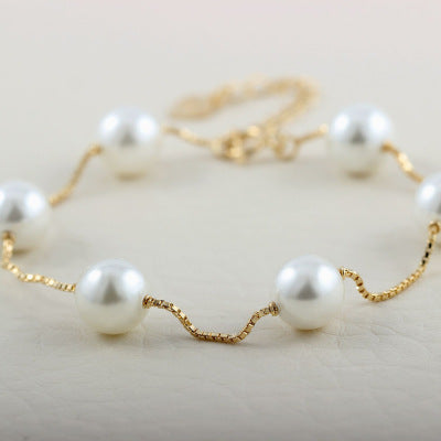 Pearl-Style Beaded Bracelet in Gold-Tone Silver - product view 4