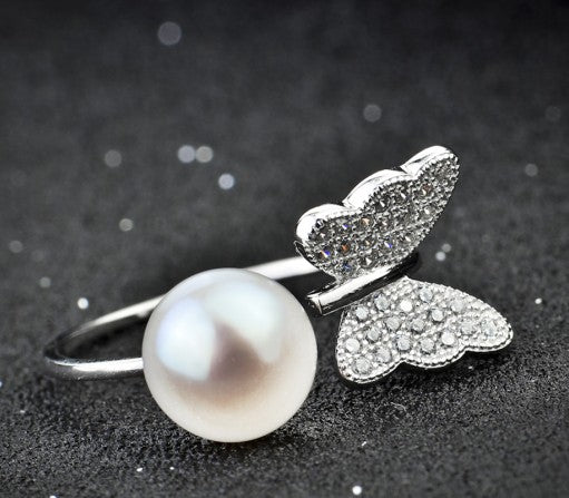 Butterfly Pearl Open Ring in Silver - product view 3