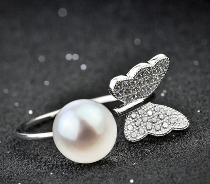 Butterfly Pearl Open Ring in Silver - product view 3