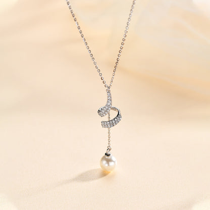 Fan & Pearl Drop Necklace in Gold-Tone Silver - view 4