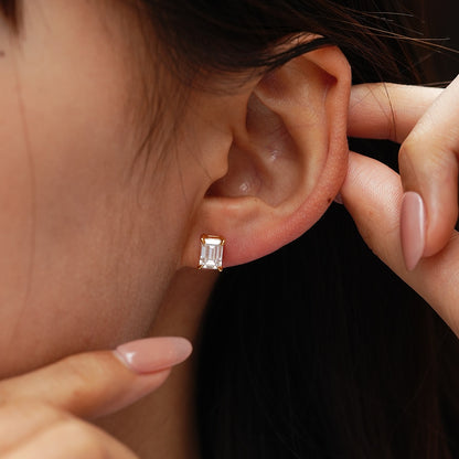 Step-Cut Moissanite Silver Stud Earrings - product view 2