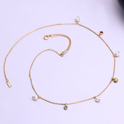 Star & Pearl Station Necklace in Gold-Tone Silver - view 2