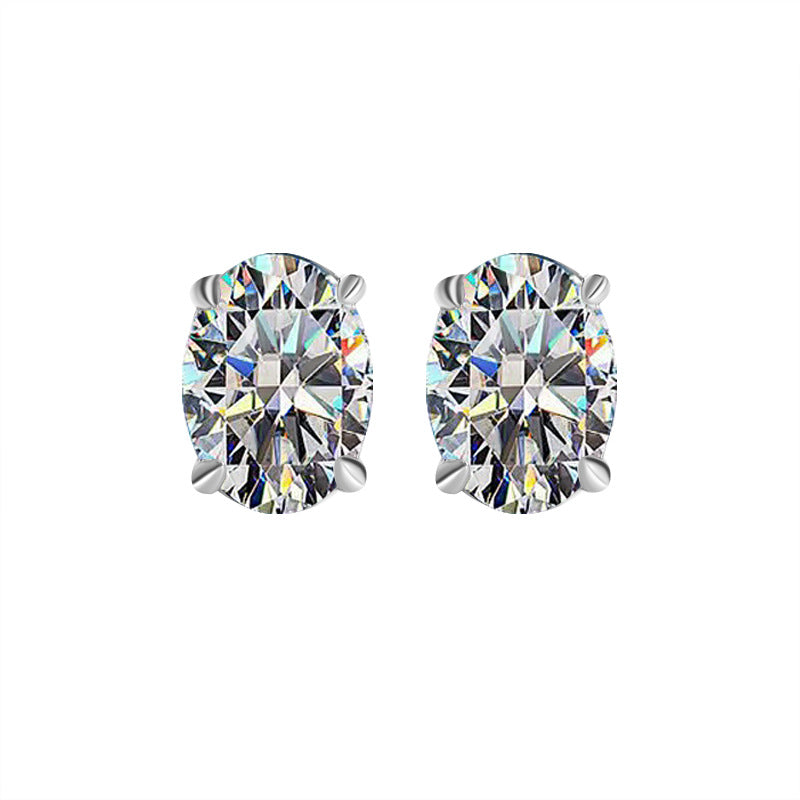 Oval Moissanite Stud Earrings in Silver - product view 1