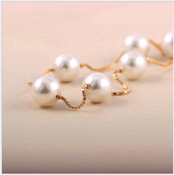 Pearl-Style Beaded Bracelet in Gold-Tone Silver - product view 2