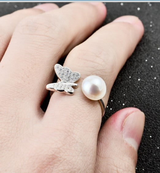 Butterfly Pearl Open Ring in Silver - product view 5