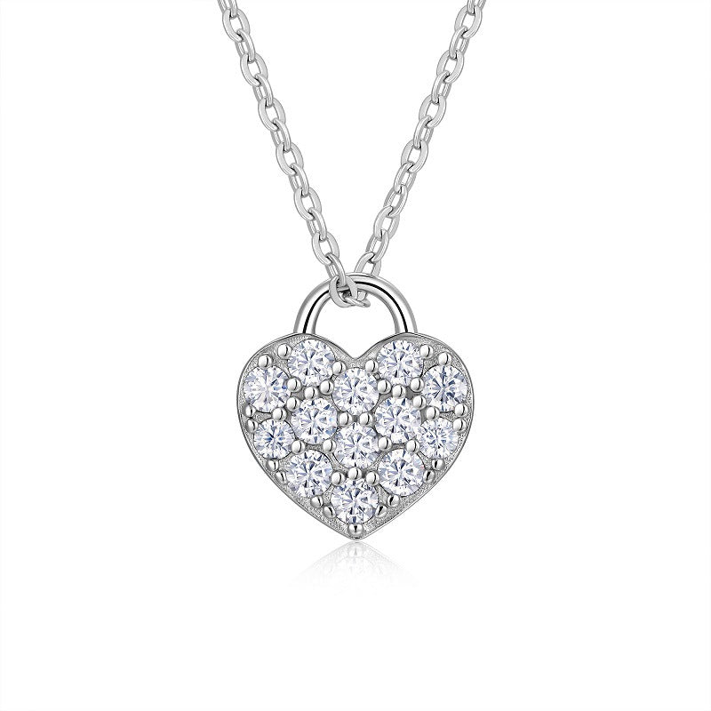 S925 Silver 4g Pave Heart Moissanite Necklace, D VVS1, 40&5cm, GRA Certified