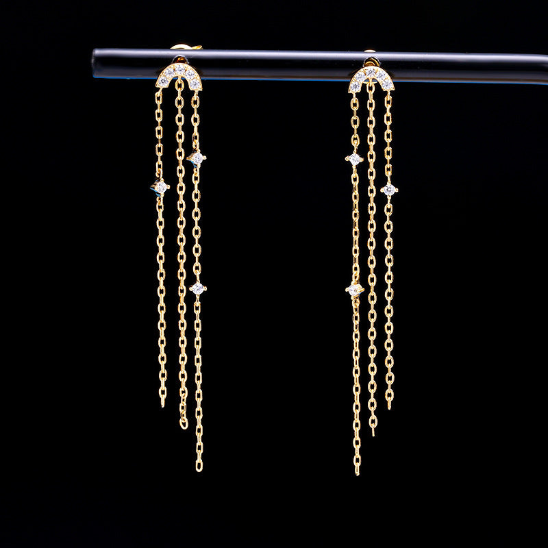 Celestial Chain Drop Earrings in Silver