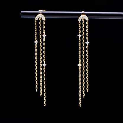 Celestial Chain Drop Earrings in Silver - view 5