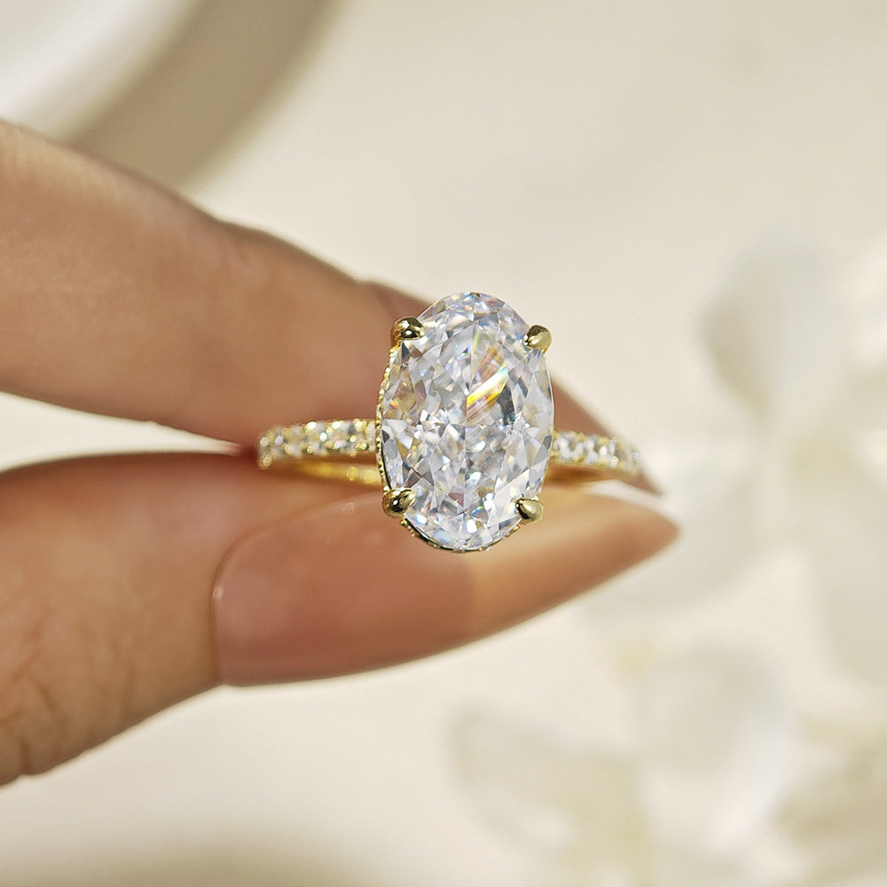 S925 Sterling Silver Oval Pigeon Egg Ice-flower Cut Cubic Zirconia Ring For Women