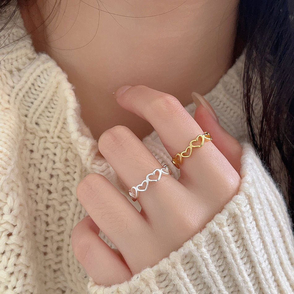 Gold-Tone Open Heart Silver Ring