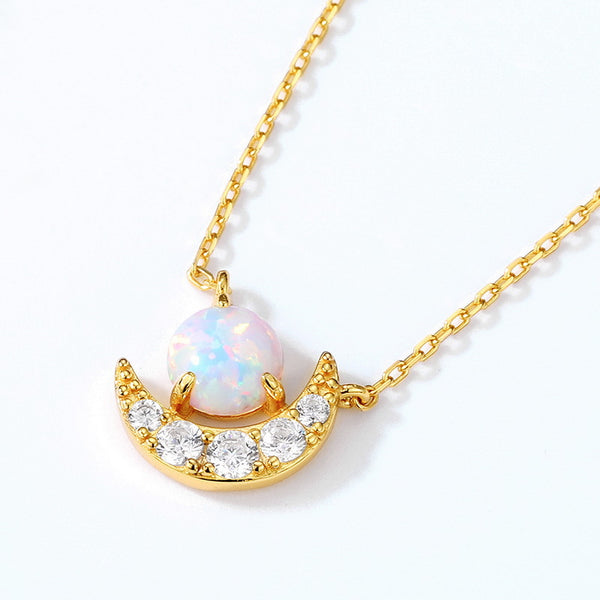 Synthetic Opal Crescent Necklace in Silver