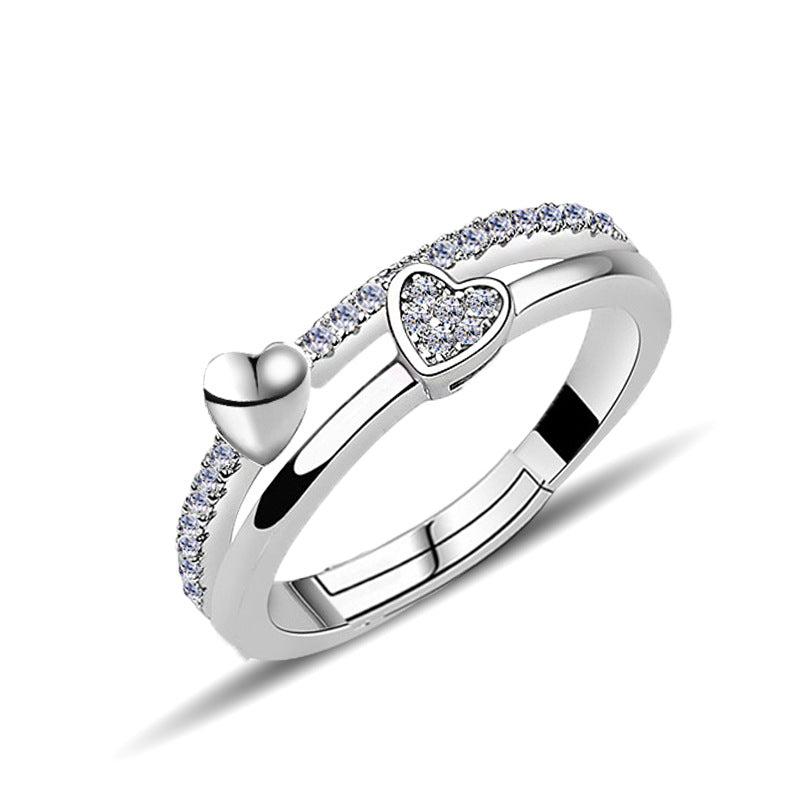 Twin Heart Open Silver Ring - product view 1