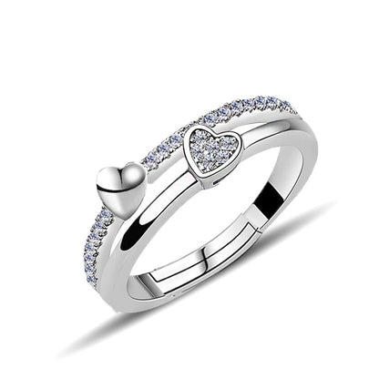 Twin Heart Open Silver Ring - product view 1